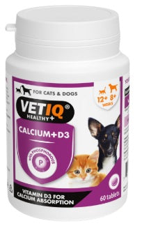 טבליות קלציום/סידן לכלבים וחתולים 60 יח VET-IQ