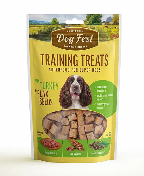 Dog fest חטיפי אילוף קוביות בטעם ציפור שליו וזרעי צ'יה 90 גרם