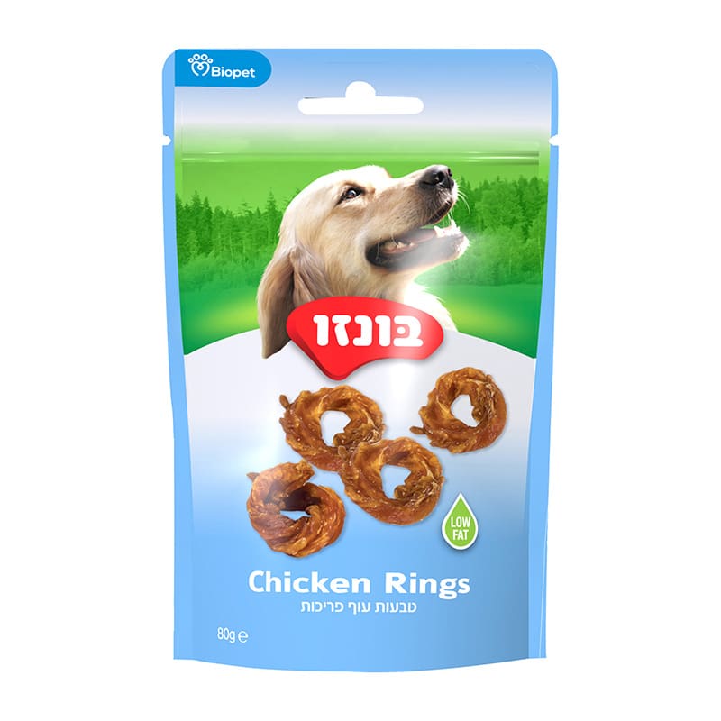 חטיף בונזו טבעות עוף פריכות 80 גרם